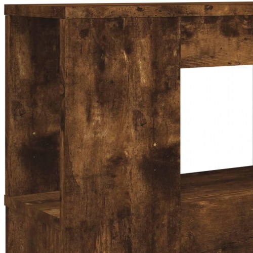 Sengegavl med LED-lys 220×18,5×103,5 cm - konstrueret træ, røget eg