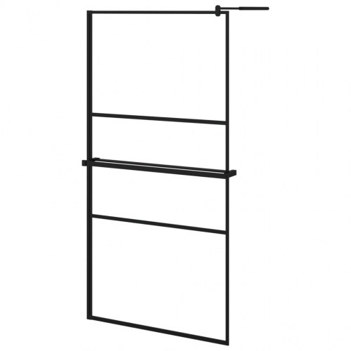 Brusevæg med hylde 100x195 cm sikkerhedsglas og aluminium sort