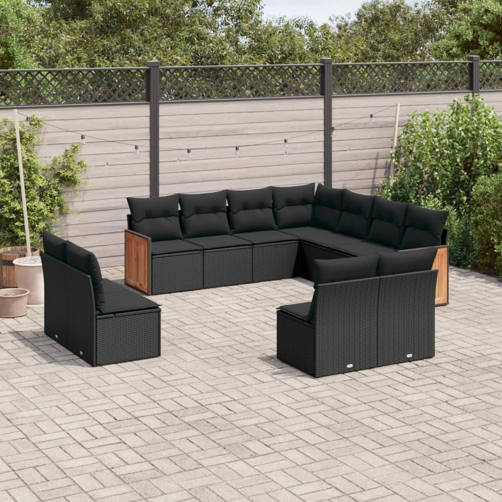 Sofasæt Til Haven 12 Dele Med Hynder Polyrattan Beige - Sort / Uden bord