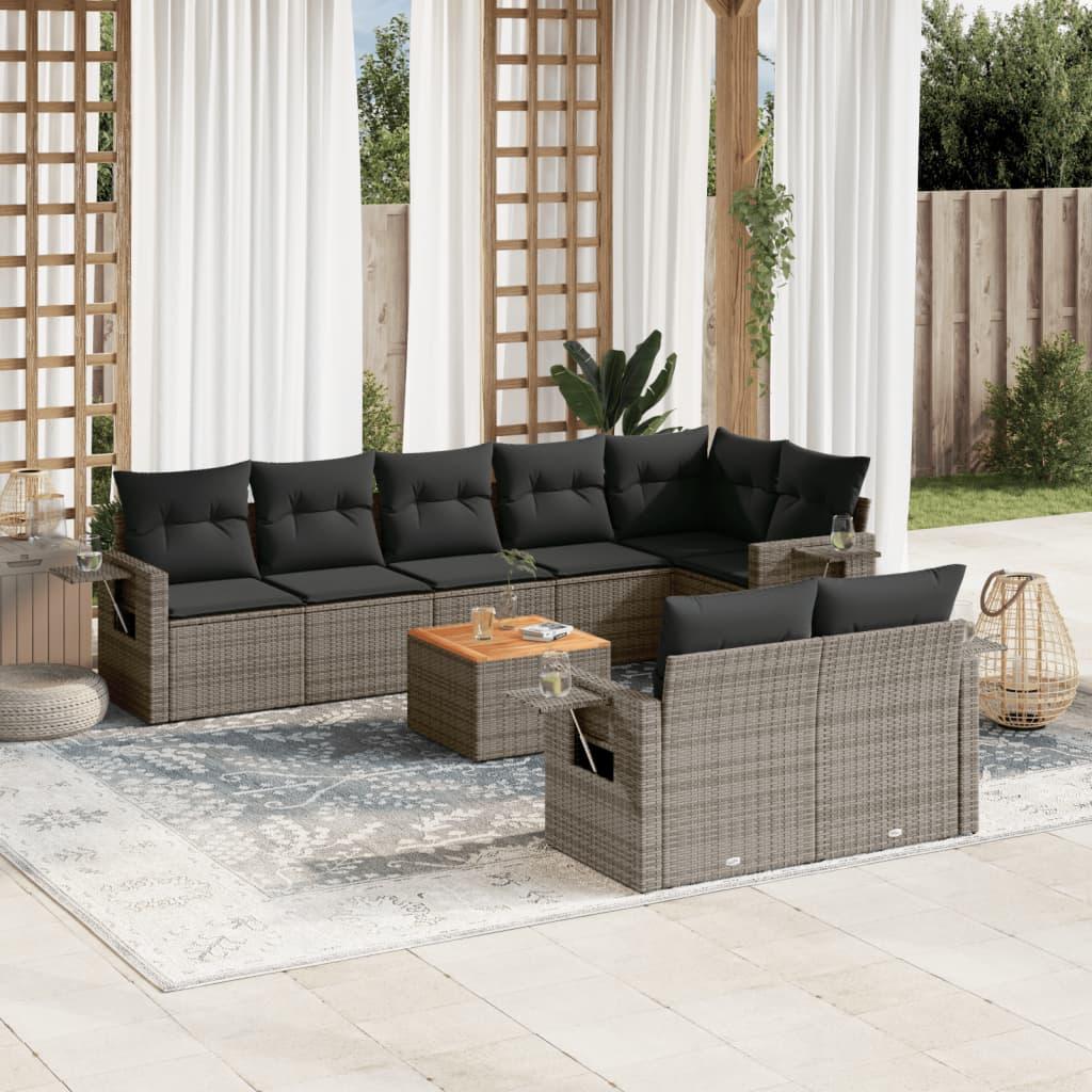 Sofasæt Til Haven 9 Dele Med Hynder Polyrattan - grå og mørkegrå / hjørnedel 3x midterdel bord