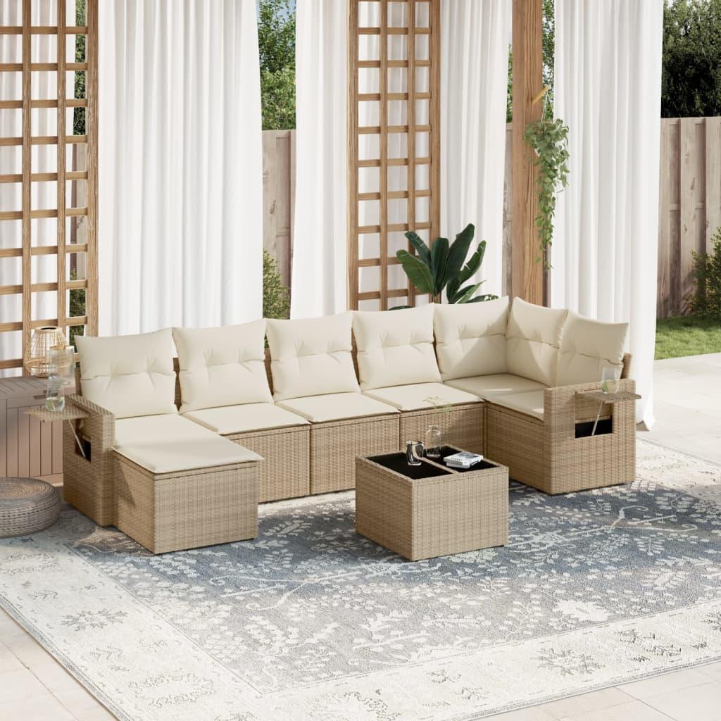 Sofasæt Til Haven 8 Dele Med Hynder Polyrattan Beige - beige og cremefarvet / Med bord