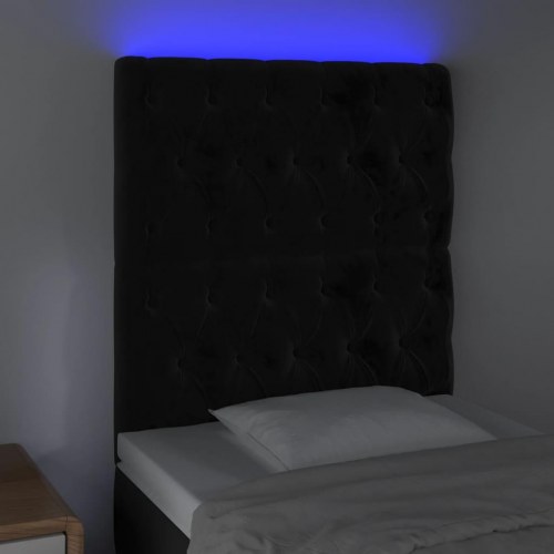 Sengegavl med LED-lys i fløjl - sort, 80 x 7 x 118/128 cm