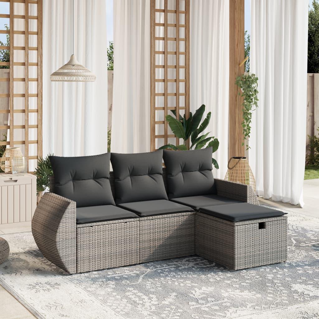 Sofasæt Til Haven 4 Dele Med Hynder Polyrattan Sort - Grå / uden opbevaring