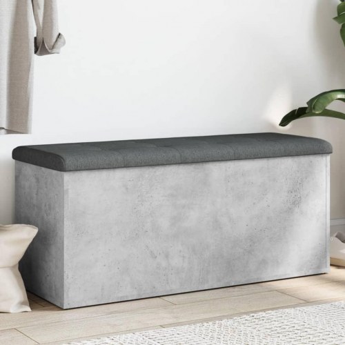 Opbevaringsbænk 102x42x45 cm i konstrueret træ - betongrå med mørkegrå hynde