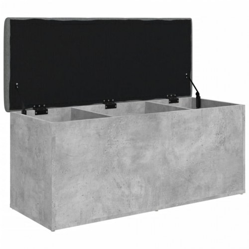 Opbevaringsbænk 102x42x45 cm i konstrueret træ - betongrå med mørkegrå hynde