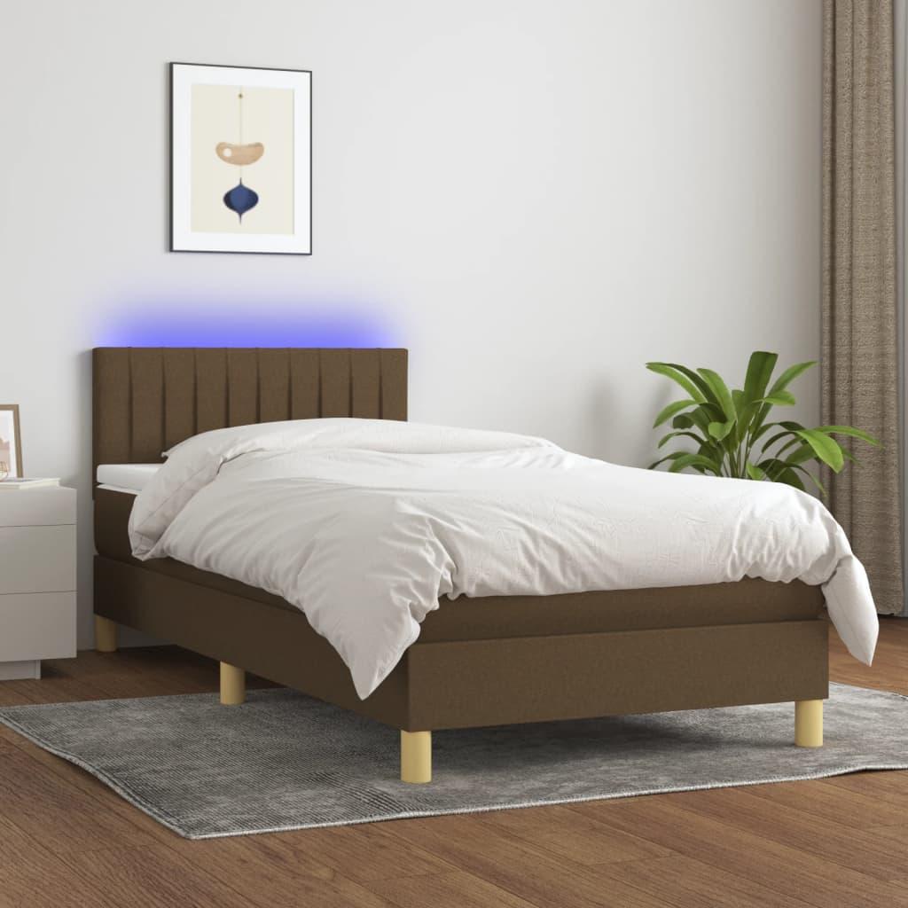 Kontinentalseng med LED-lys 90×190 cm - stof, mørkebrun