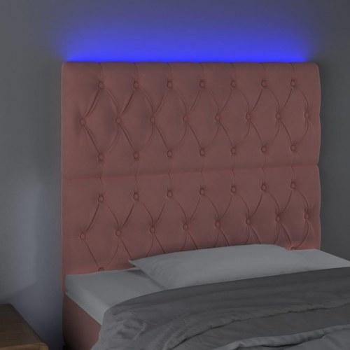 Sengegavl med LED-lys i fløjl 90 x 7 x 118/128 cm - lyserød