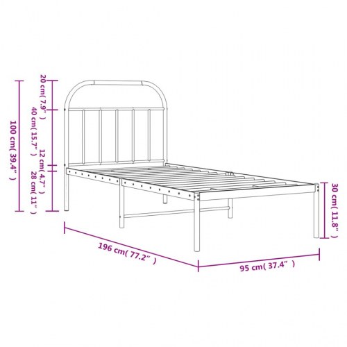 Sengeramme med sengegavl 90x190 cm metal sort