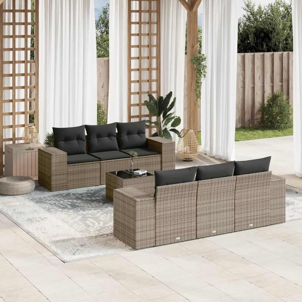 Sofasæt Til Haven 7 Dele Med Hynder Polyrattan - grå og mørkegrå