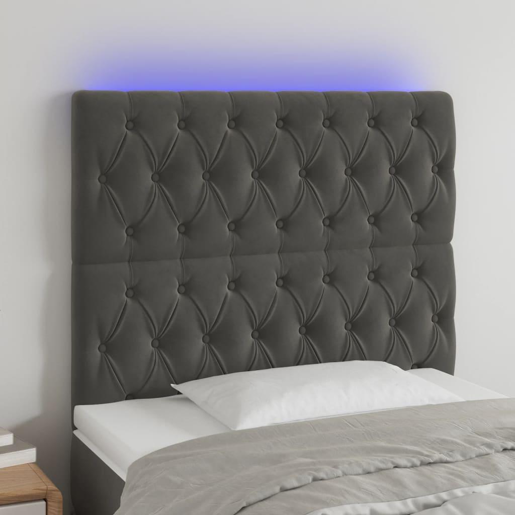 Sengegavl Med Led-Lys Velour - Mørkegrå / 100 x 7 x 118/128 cm
