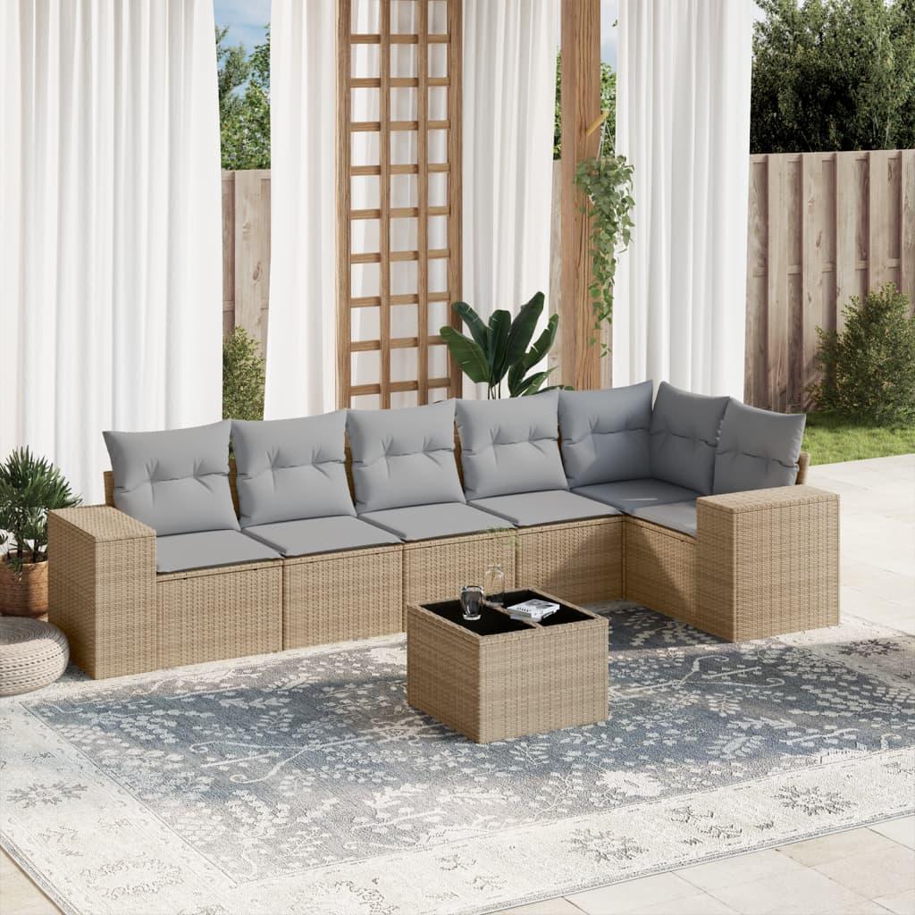 Sofasæt Til Haven 6 Dele Med Hynder Polyrattan - beige og lysegrå / Med bord
