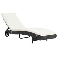 Liggestol med hynde og hjul polyrattan sort