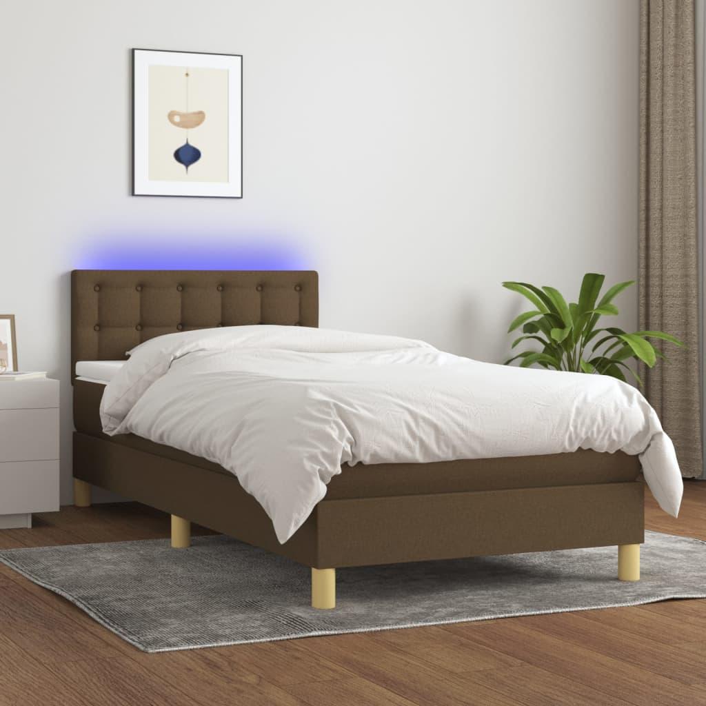 Kontinentalseng med LED-lys 90×190 cm - stof, mørkebrun