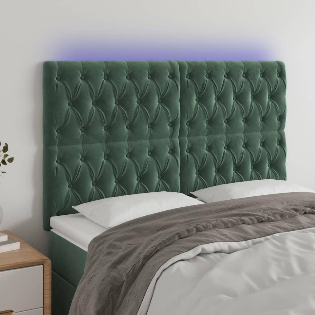 Sengegavl Med Led-Lys Velour - Mørkegrøn / 160 x 7 x 118/128 cm