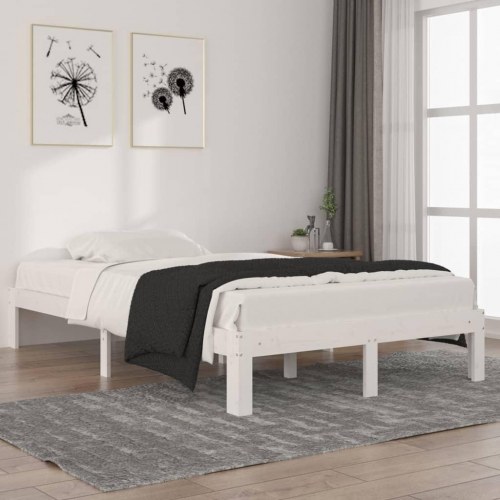 Sengeramme 120x200 cm - massivt fyrretræ, hvid