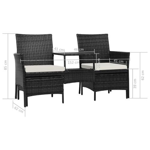 2-personers havesofa med bord og skamler polyrattan sort
