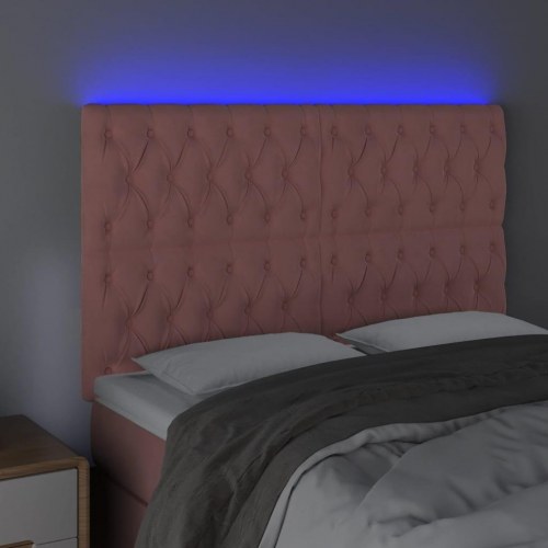 Sengegavl med LED-lys 160 x 7 x 118/128 cm fløjl - lyserød