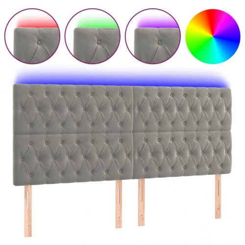 Sengegavl med LED-lys i fløjl 180 x 7 x 118/128 cm - lysegrå