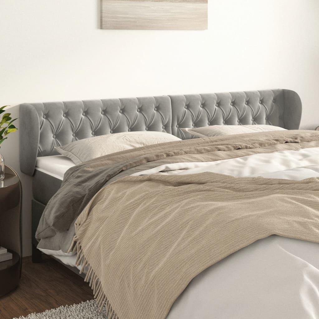 Sengegavl med kanter 183x23x78/88cm fløjl lysegrå