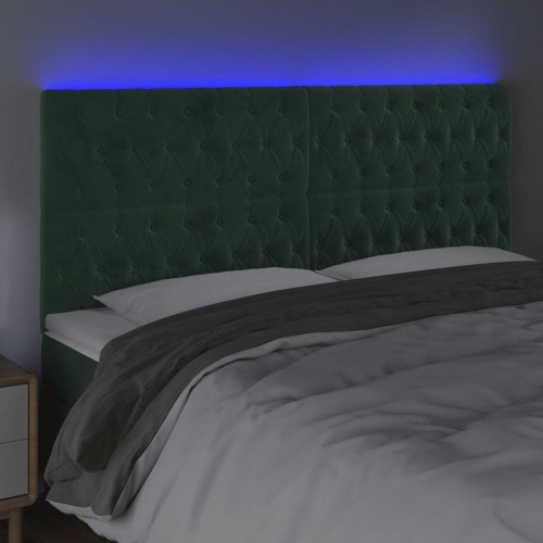 Sengegavl med LED-lys i fløjl 180 x 7 x 118/128 cm - mørkegrøn