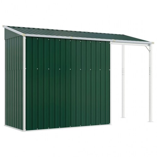Haveskur med udvidet tag 277x107x181 cm stål grøn