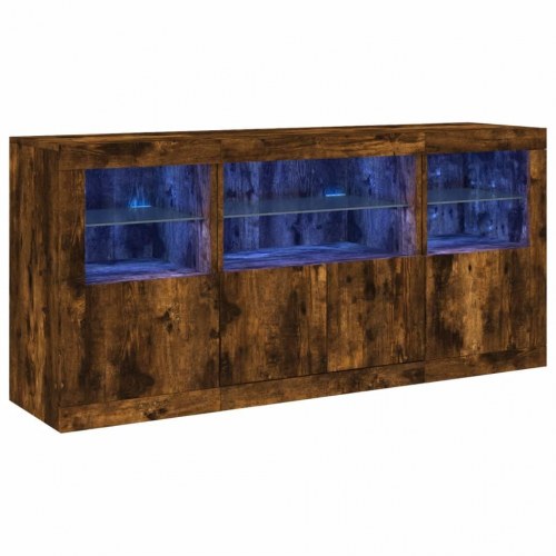 Skænk med LED-lys 142,5 × 37 × 67 cm - røget egetræsfarve