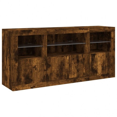 Skænk med LED-lys 142,5 × 37 × 67 cm - røget egetræsfarve
