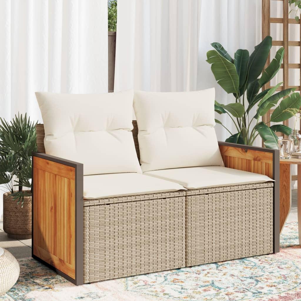 2-personers havesofa med hynder polyrattan beige billede