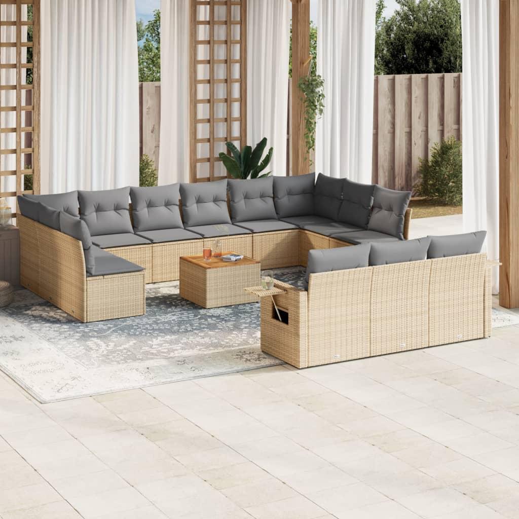 Sofasæt Til Haven 14 Dele Med Hynder Polyrattan - beige og grå