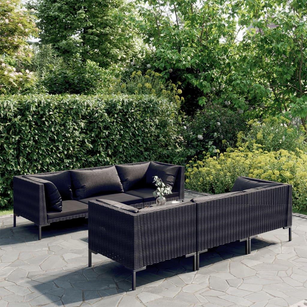 Loungesæt Til Haven 5 Dele Med Hynder Polyrattan Mørkegrå - 4x hjørnedel 2x midterdel bord