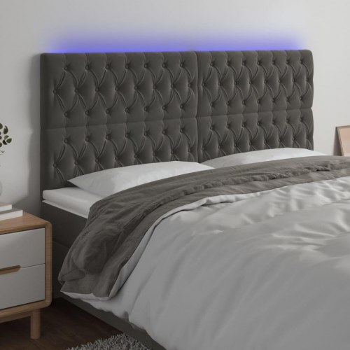 Sengegavl med LED-lys 200 x 7 x 118/128 cm - mørkegrå