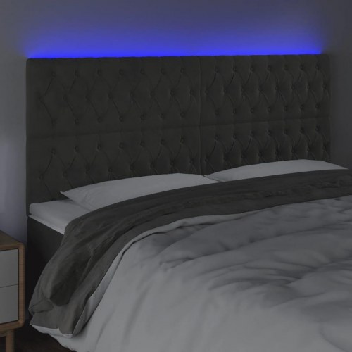 Sengegavl med LED-lys 200 x 7 x 118/128 cm - mørkegrå