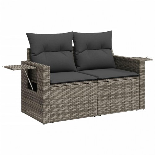 2-personers havesofa i polyrattan med hynder og opbevaring - grå