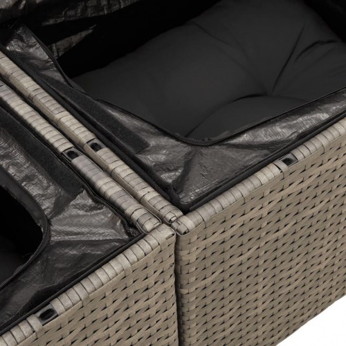 2-personers havesofa i polyrattan med hynder og opbevaring - grå