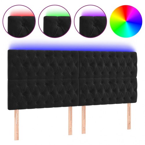 Sengegavl i fløjl med LED-lys 200 x 7 x 118/128 cm - sort