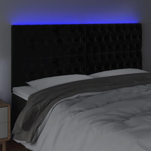 Sengegavl i fløjl med LED-lys 200 x 7 x 118/128 cm - sort