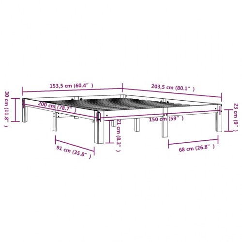 Sengeramme 150 x 200 cm - King Size i massivt fyrretræ, hvid