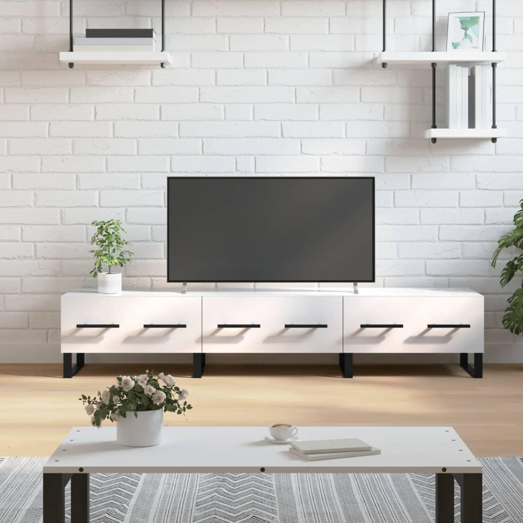 Tv Bord 150x36x30 Cm Konstrueret Træ Hvid Højglans
