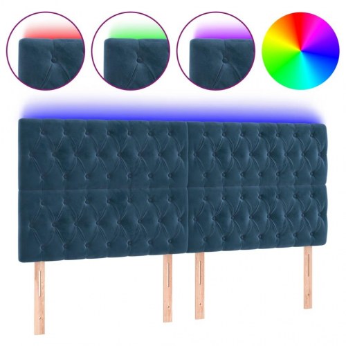 Sengegavl med LED-lys 200 x 7 x 118/128 cm - mørkeblå fløjl