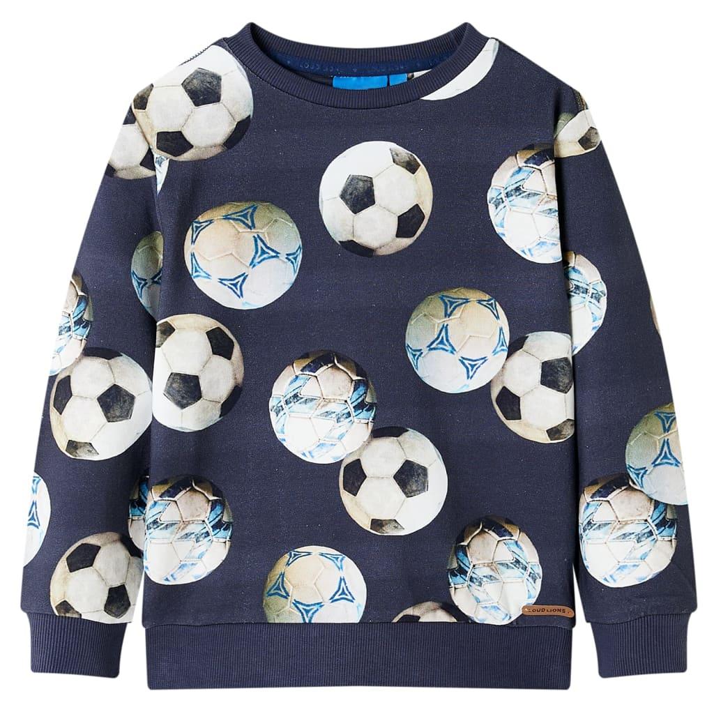 Sweatshirt til børn str. 104 - marineblå med fodboldprint