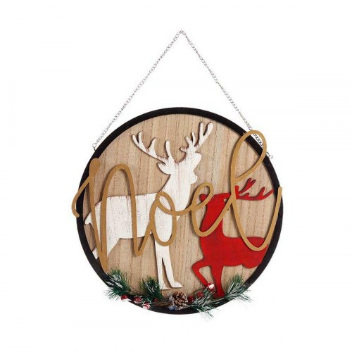 Juledekoration Krist+ Noel rund væghængt rensdyr - hvid/sort/rød, 29 cm
