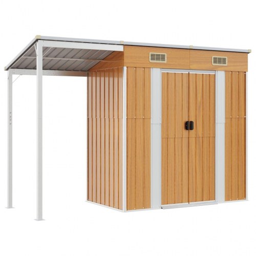 Haveskur med udvidet tag 277×107×181 cm - stål, lysebrun