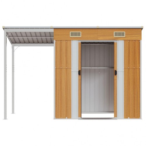 Haveskur med udvidet tag 277×107×181 cm - stål, lysebrun