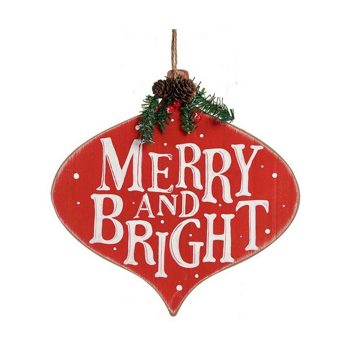 Skilt Merry And Bright 30 X 35 X 30 Cm Rød Hvid Grøn Plastik Træ Mdf