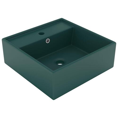 Luksus håndvask overløb 41x41cm keramik firkantet mat mørkegrøn