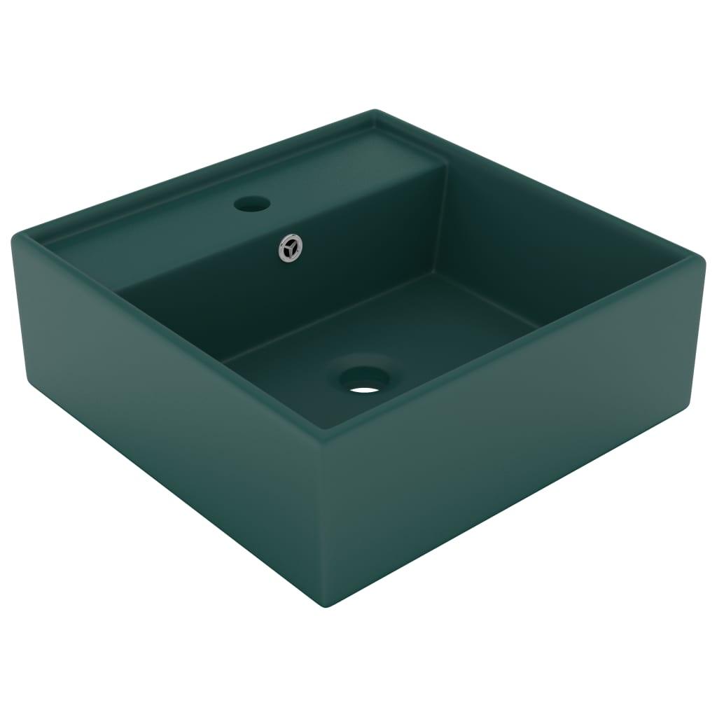 Luksus håndvask overløb 41x41cm keramik firkantet mat mørkegrøn