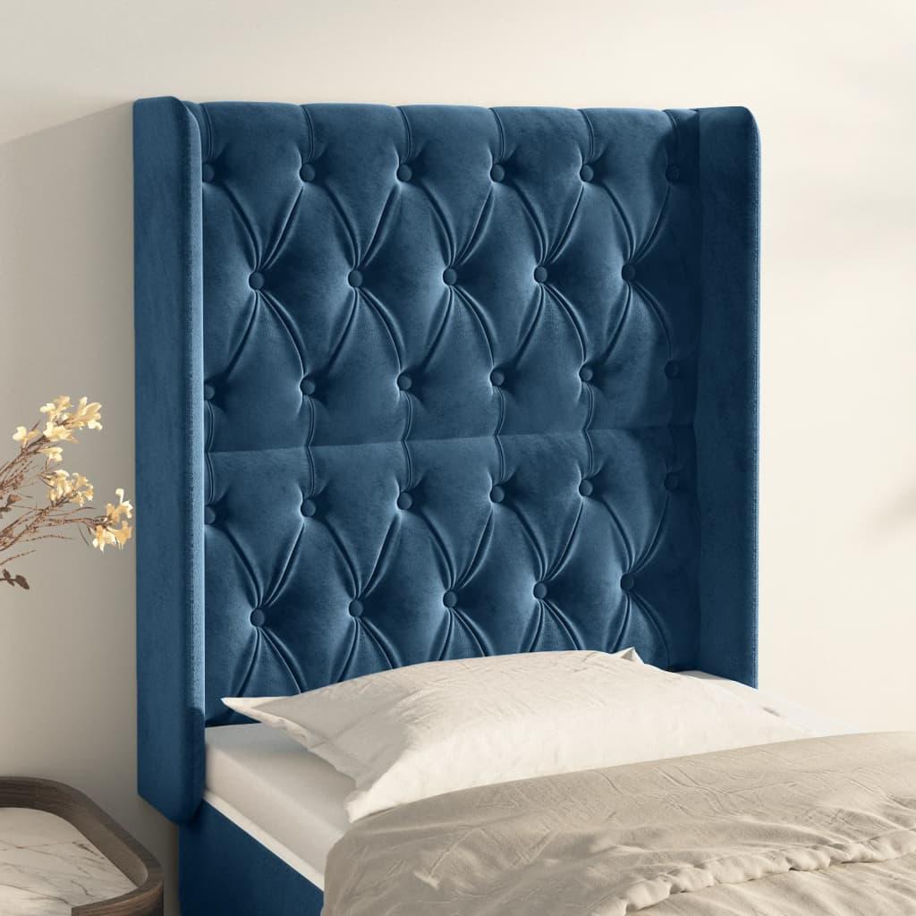 vidaXL sengegavl med kanter 83x16x118/128 cm fløjl mørkeblå