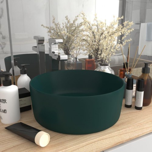 Rund håndvask 40 × 15 cm i keramik - mat mørkegrøn