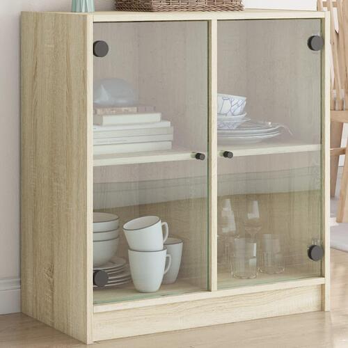 Skab med glaslåger 68x37x75,5 cm sonoma-eg