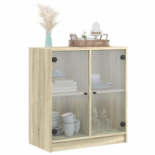 Skab med glaslåger 68x37x75,5 cm sonoma-eg